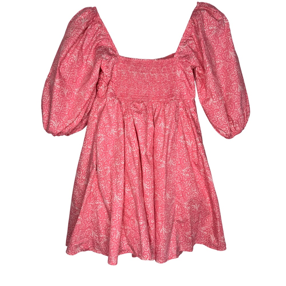 Abercrombie & Fitch Pink Floral Puff Sleeve Smocked Mini Dress Pockets Small - Picture 8 of 8